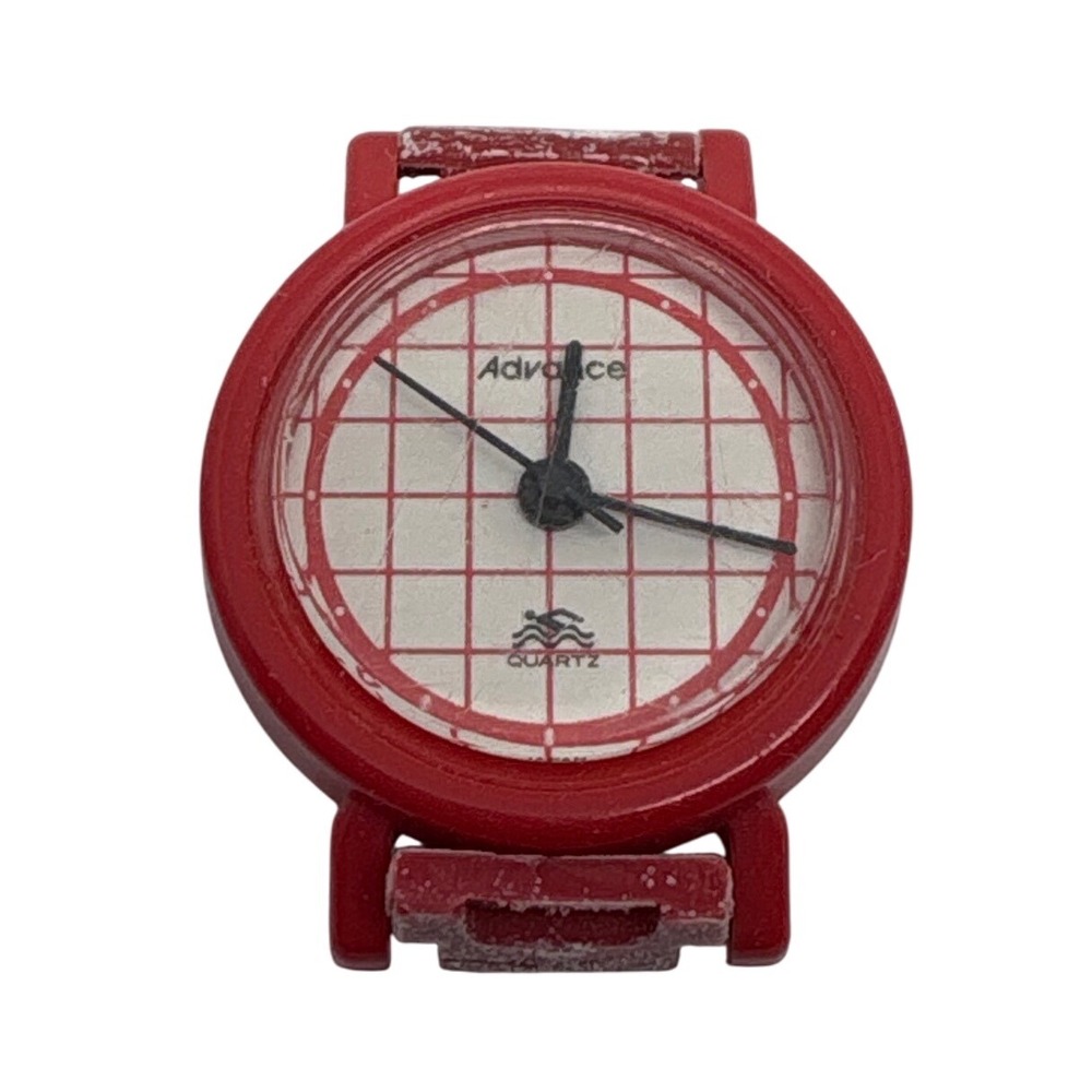 Advance Quartz Watch Red Grid Face Novelty Collectible Wristwatch Japan Untested